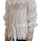 Elegante weiße Baumwollbluse mit Spitzenbesatz