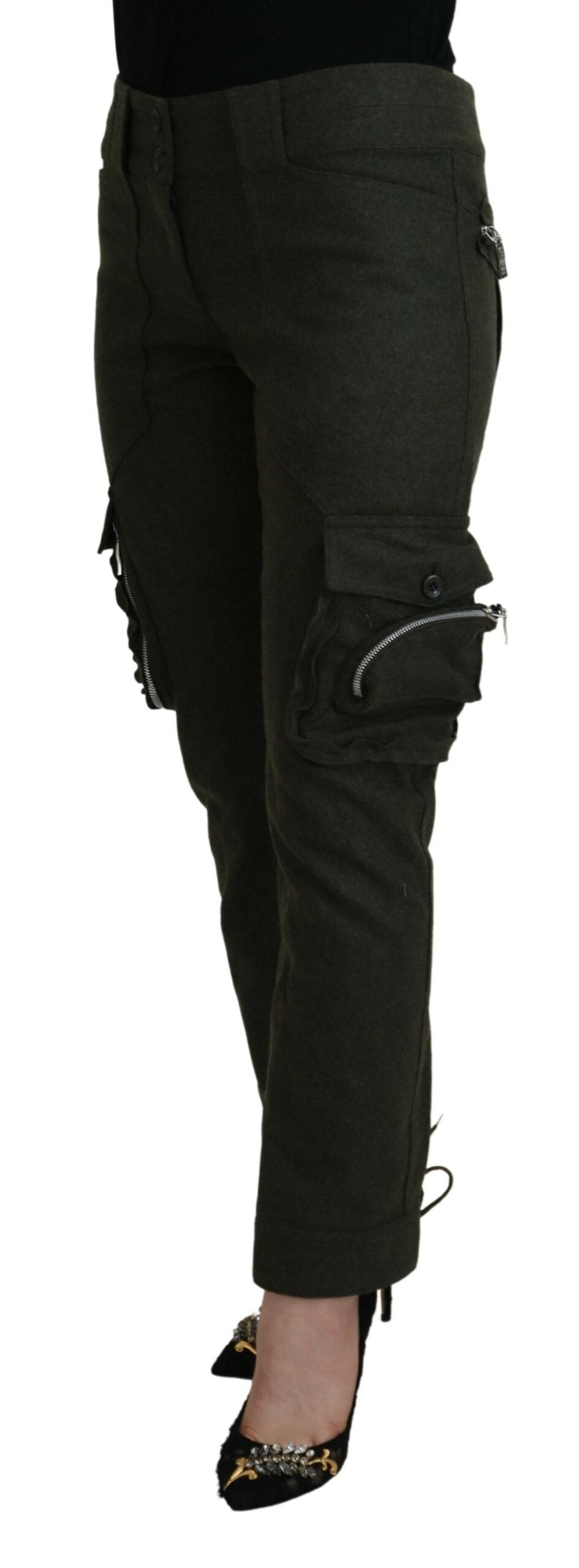 Elegante, konisch zulaufende grüne Hose aus Wollmischung