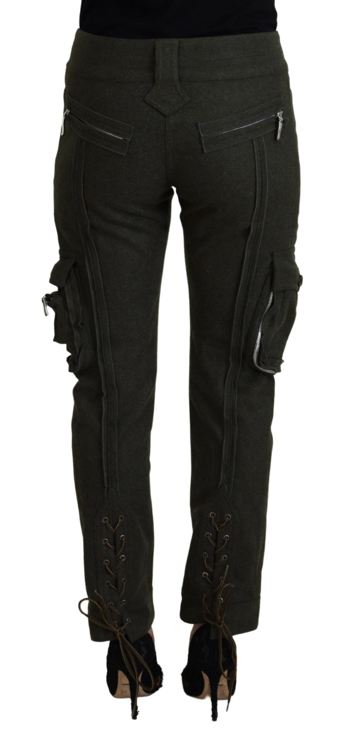 Elegante, konisch zulaufende grüne Hose aus Wollmischung