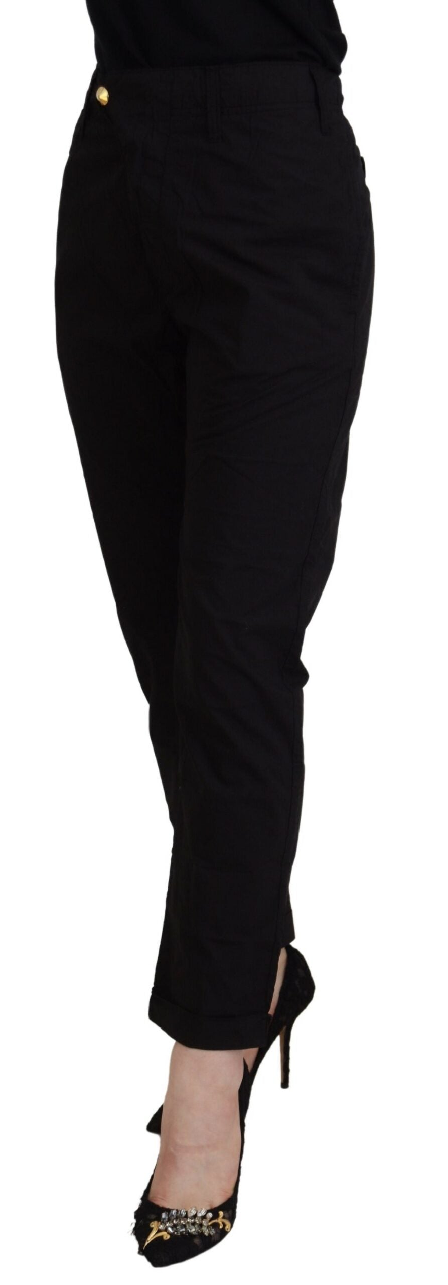 Schicke, schmal zulaufende schwarze Baumwollhose