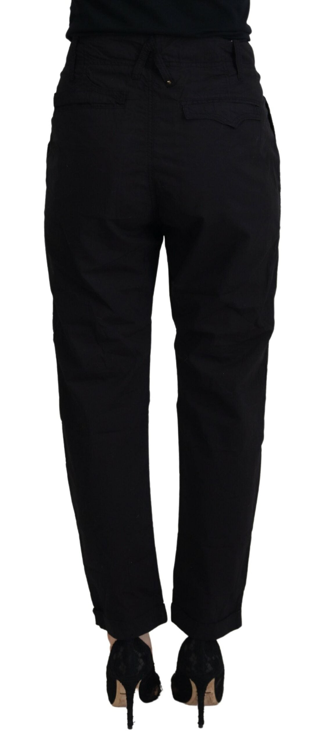 Schicke, schmal zulaufende schwarze Baumwollhose