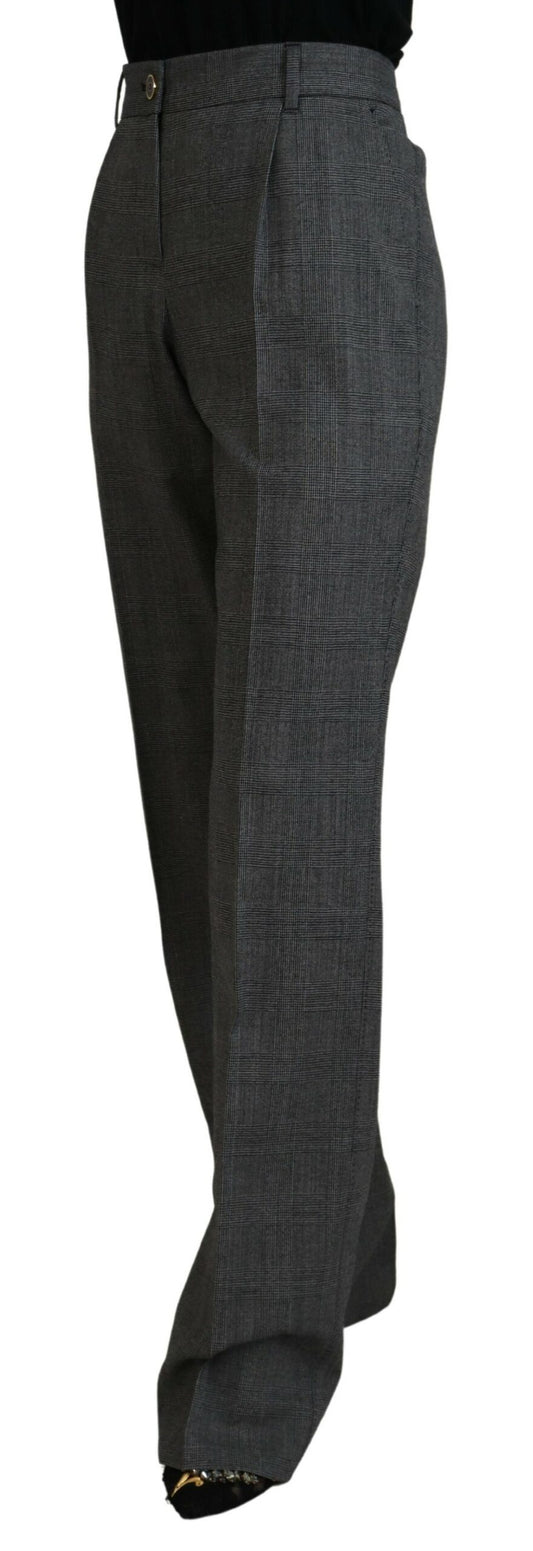 Pantaloni a vita alta in lana vergine a quadri