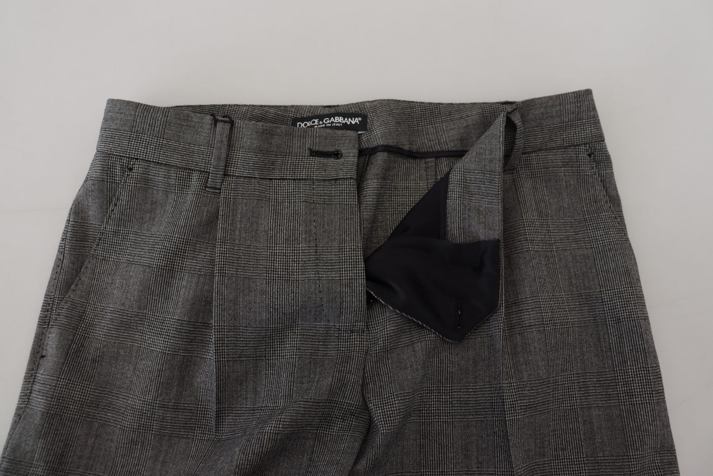 Pantaloni a vita alta in lana vergine a quadri