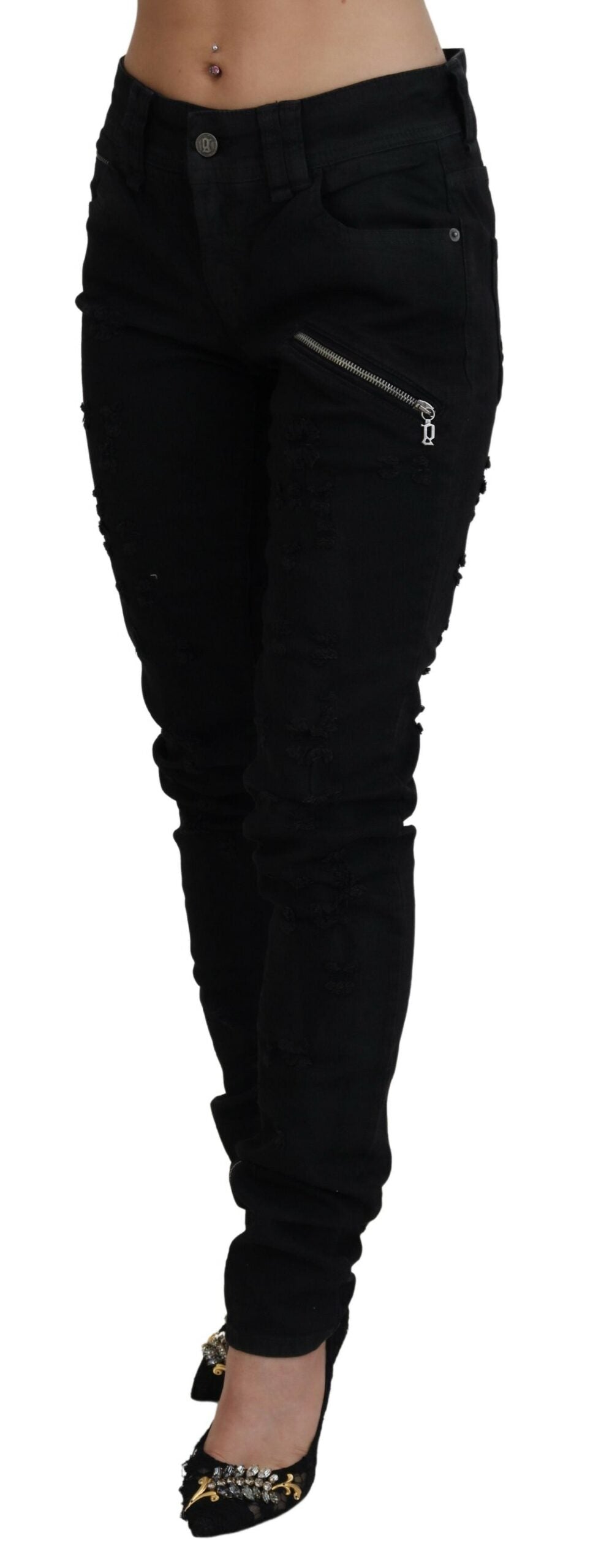 Schicke schwarze Schlagjeans mit mittlerer Taille