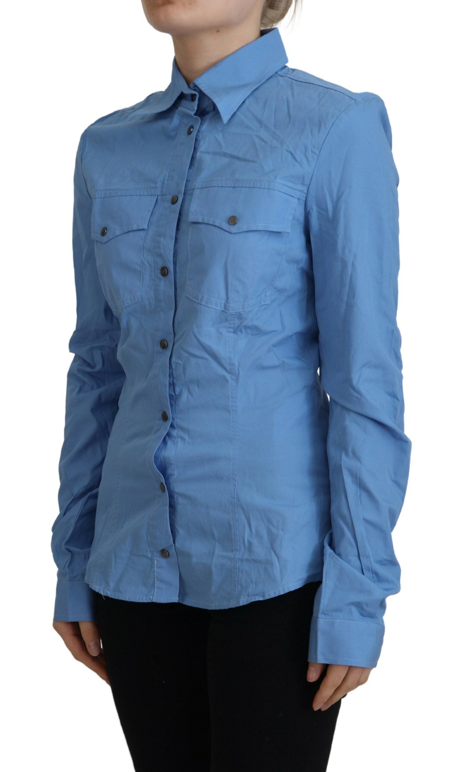Elegantes Langarm-Poloshirt aus Baumwolle in Blau