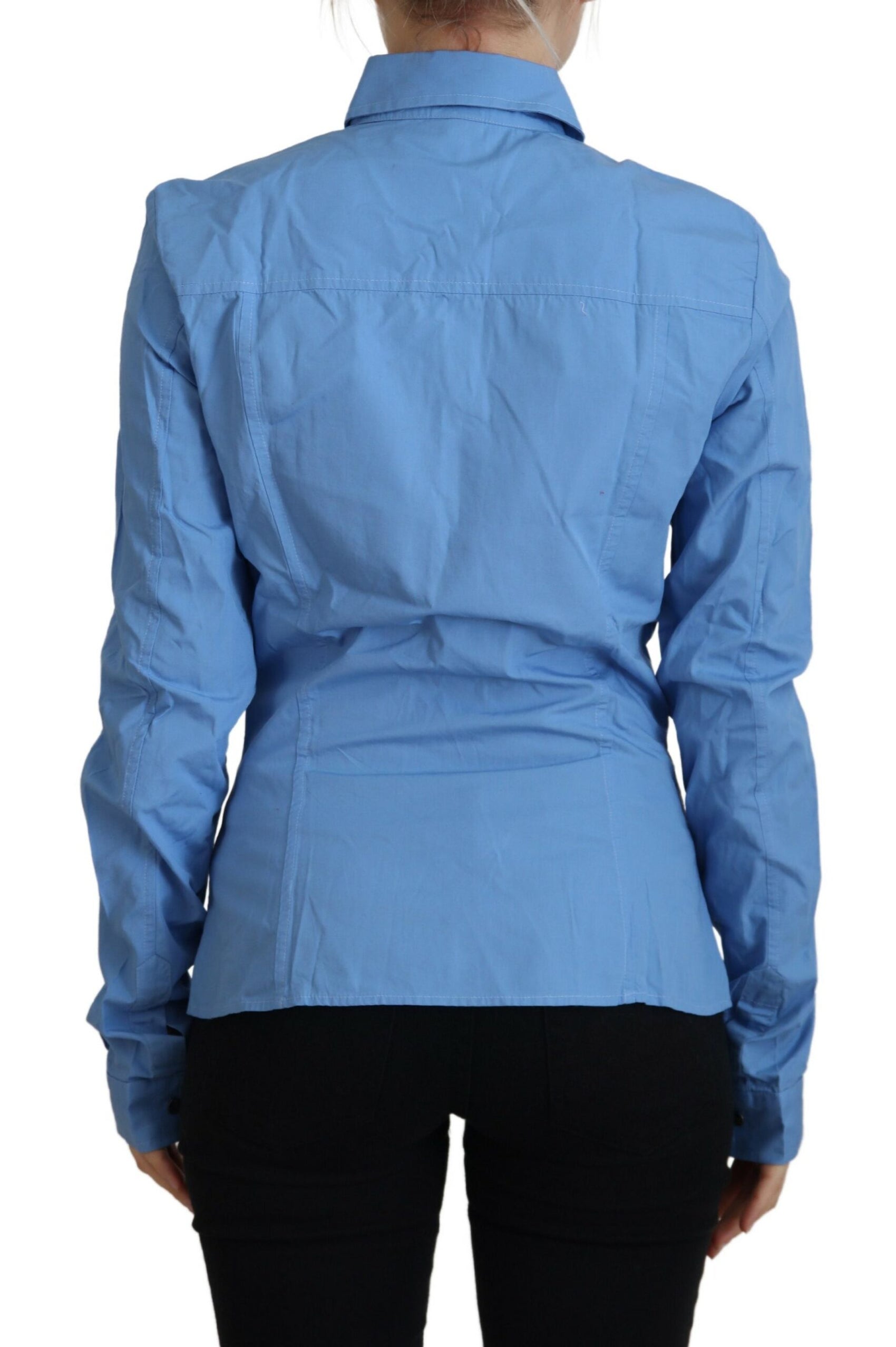Elegantes Langarm-Poloshirt aus Baumwolle in Blau