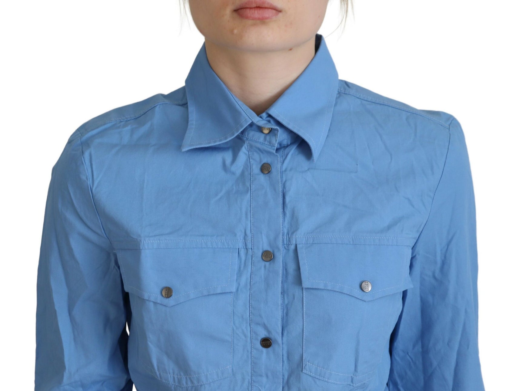 Elegantes Langarm-Poloshirt aus Baumwolle in Blau