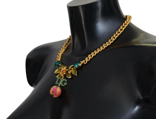 Elegante collana floreale color oro con frutta