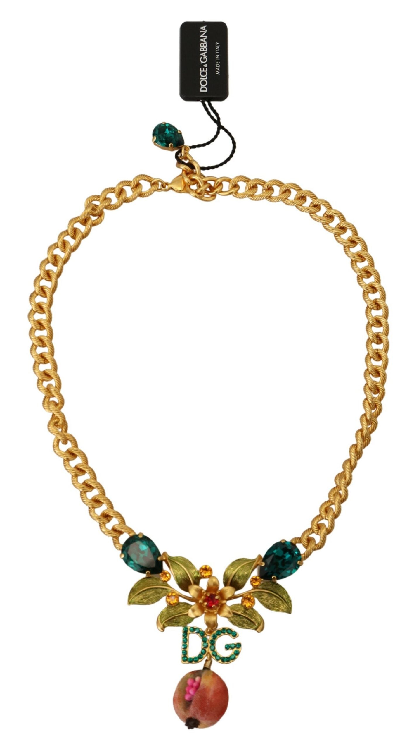 Elegante collana floreale color oro con frutta