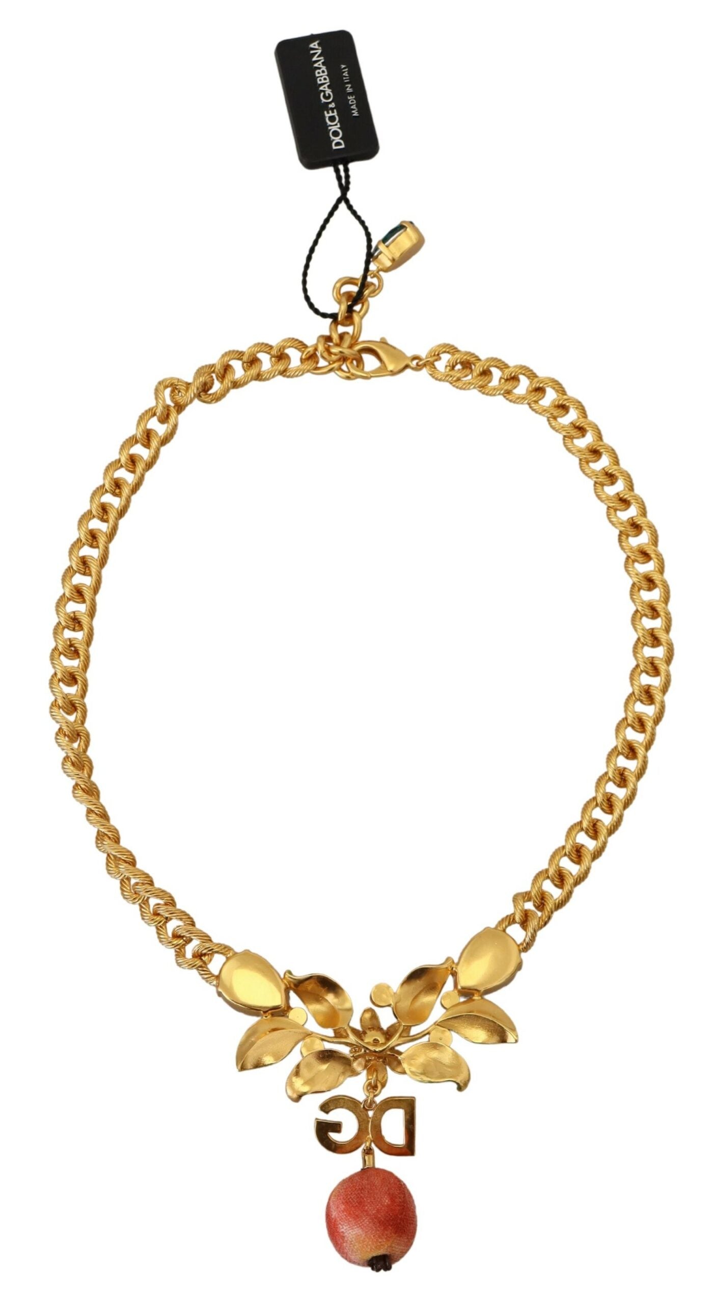 Elegante collana floreale color oro con frutta