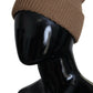 Elegant Camel Knit Beanie with Fur Accent