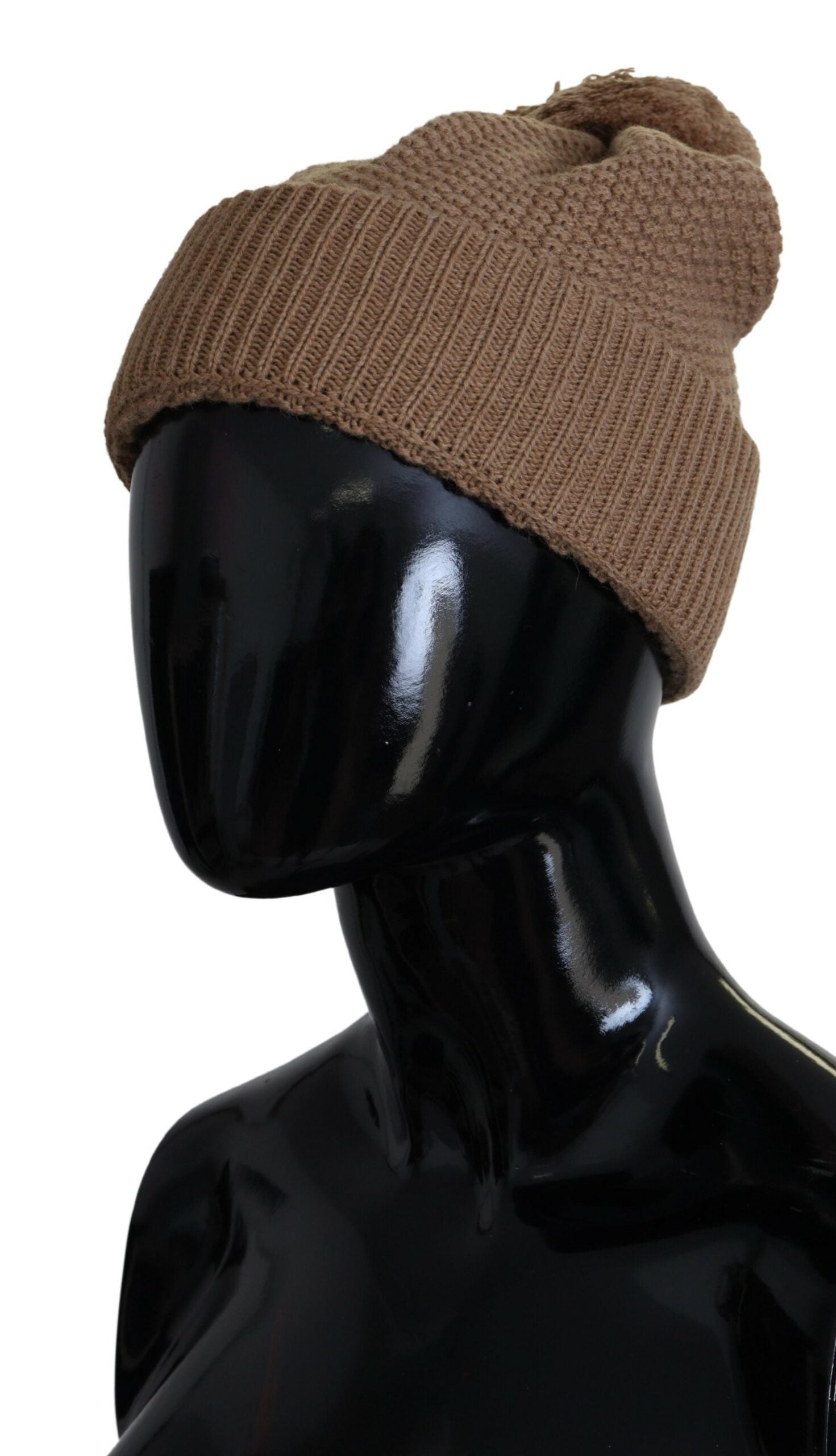 Elegante Camel Strickmütze mit Pelz-Akzent