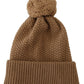 Elegant Camel Knit Beanie with Fur Accent