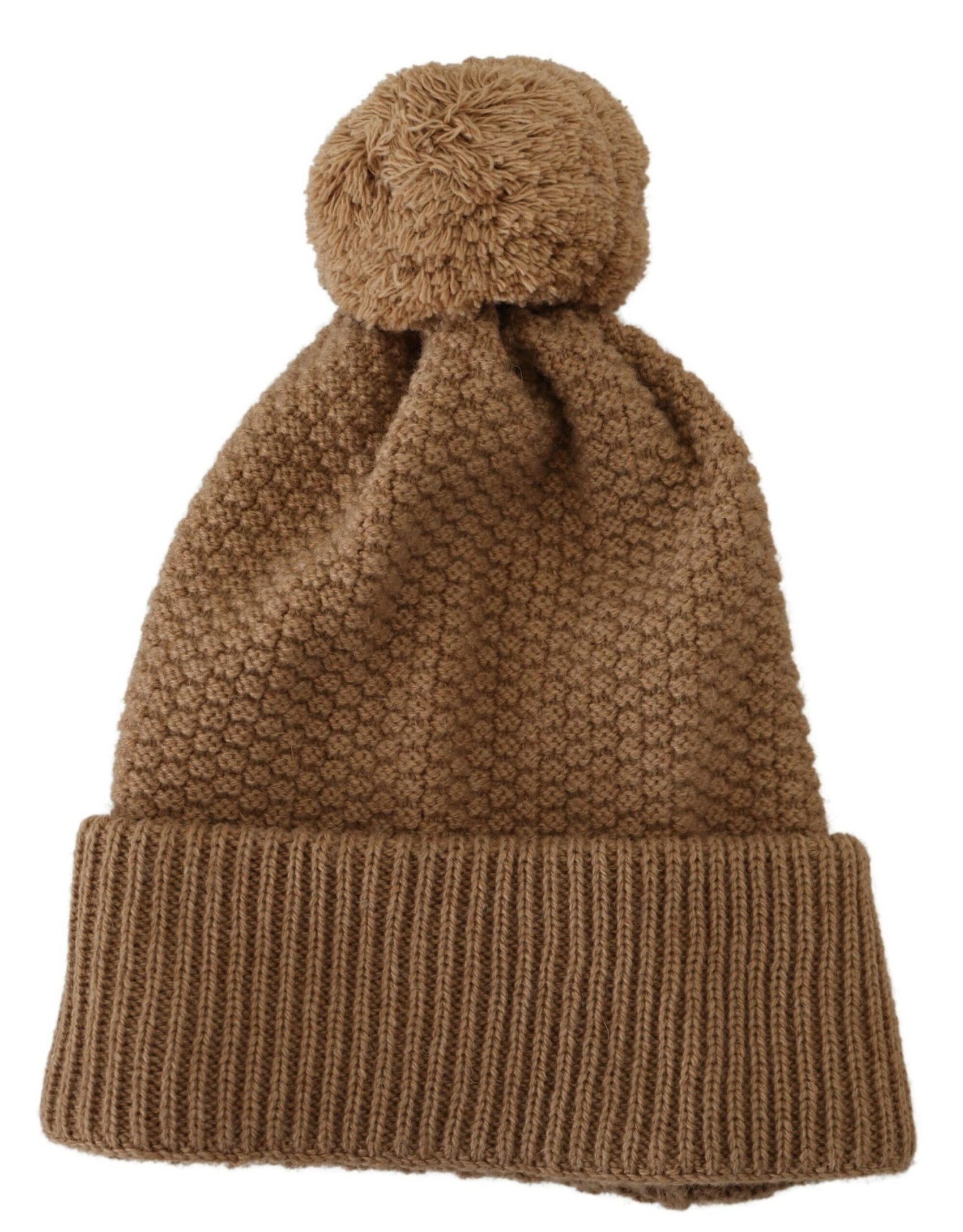 Elegante Camel Strickmütze mit Pelz-Akzent