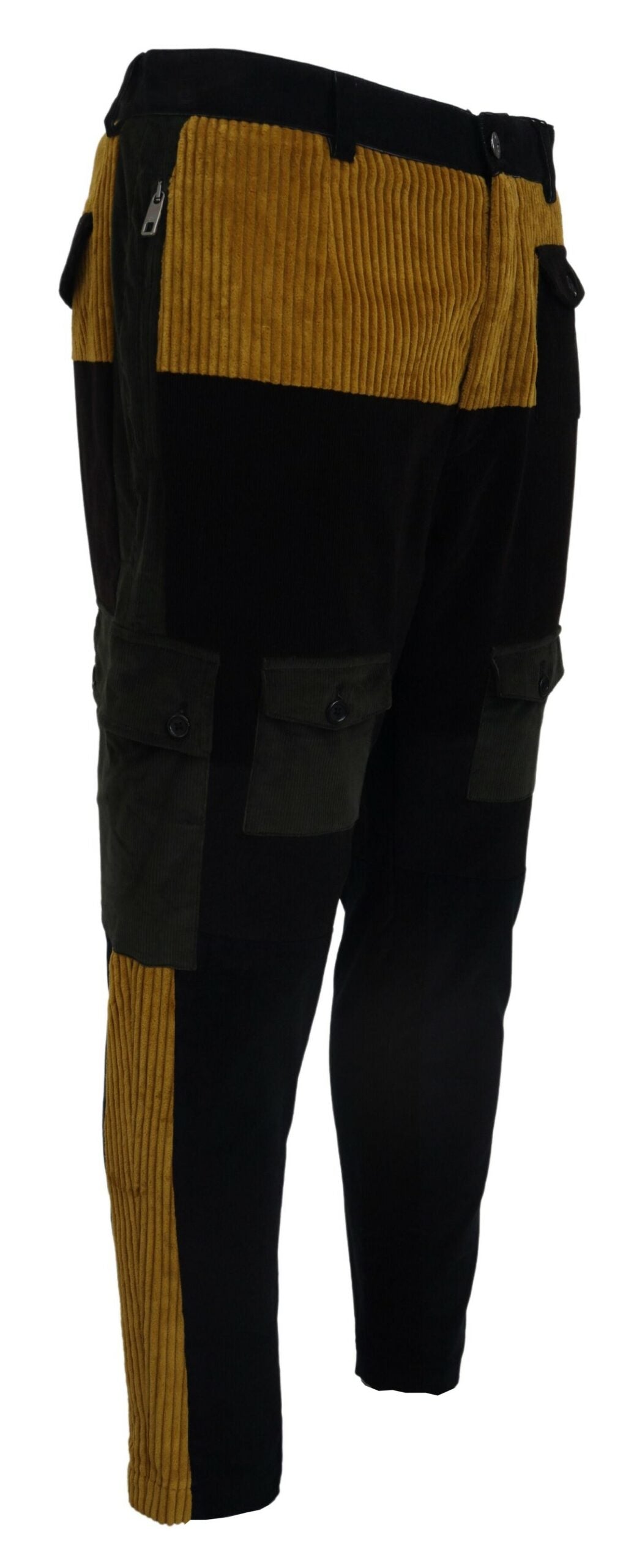 Elegante schwarze Tapered-Hose mit gelbem Akzent