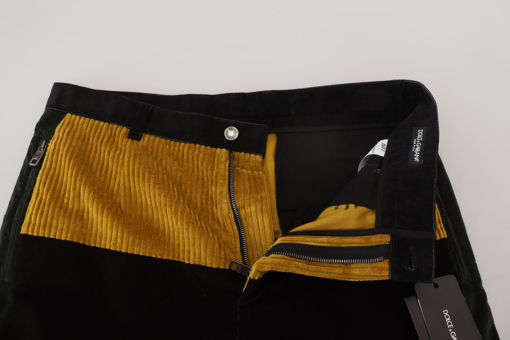 Elegante schwarze Tapered-Hose mit gelbem Akzent
