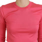 Elegante maglione girocollo corto rosa