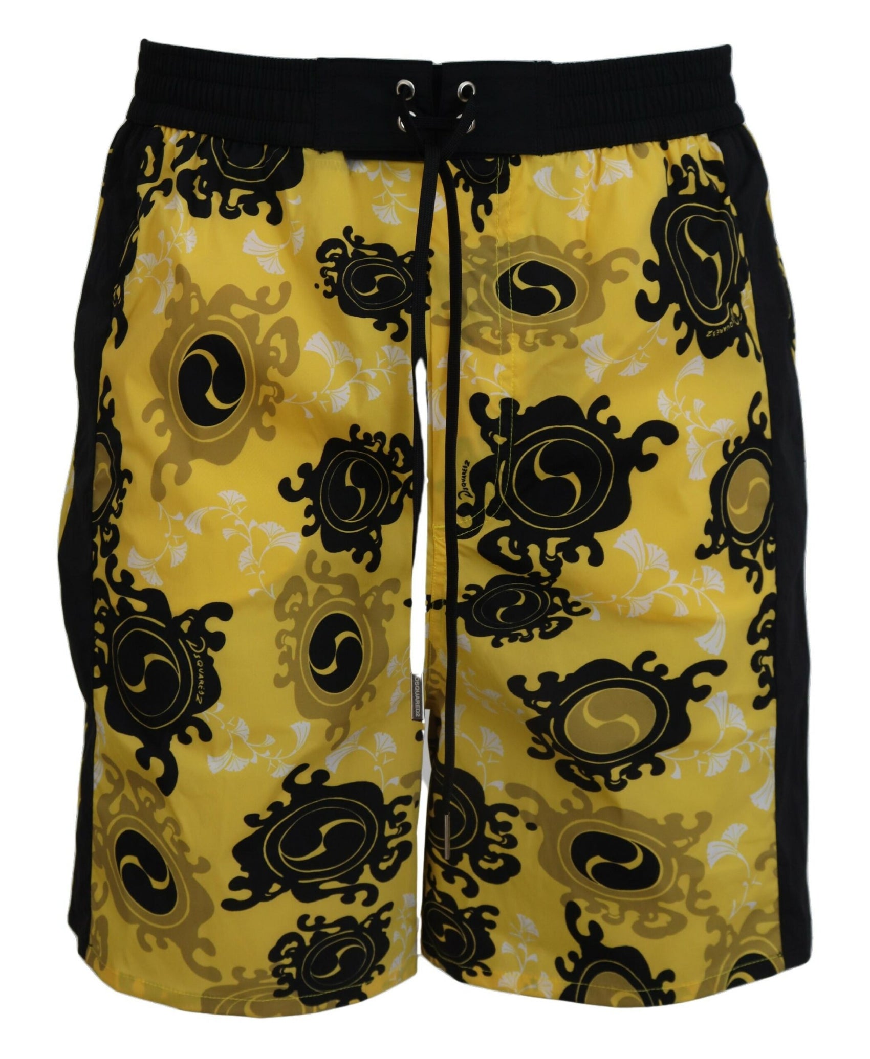 Gelbe Badeshorts mit Blockprint