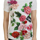 Elegantes mehrfarbiges Baumwoll-T-Shirt mit Rosendruck