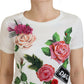Elegantes mehrfarbiges Baumwoll-T-Shirt mit Rosendruck
