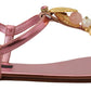 Chic Pink Leather Sandals with Exquisite Embellishment