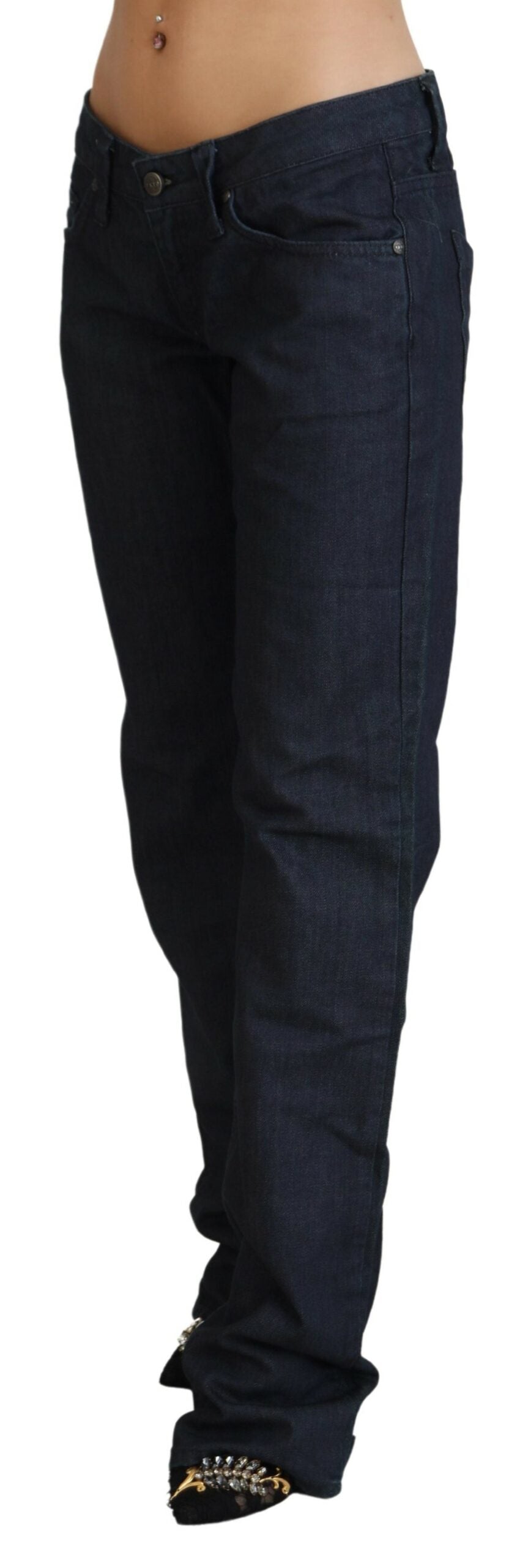 Schicke dunkelblaue Low Waist Straight Cut Jeans