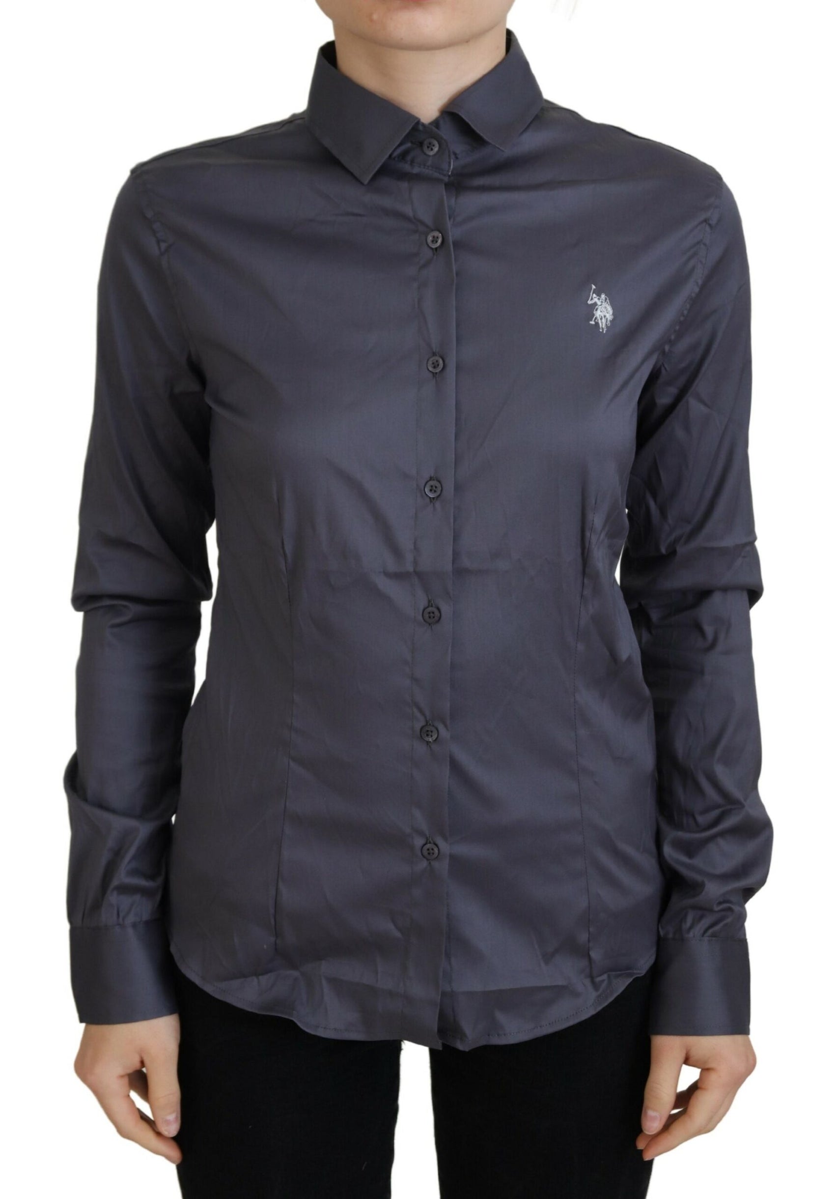 Elegante polo a maniche lunghe grigia