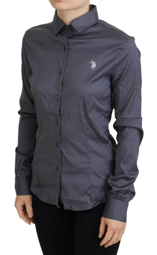 Elegante polo a maniche lunghe grigia