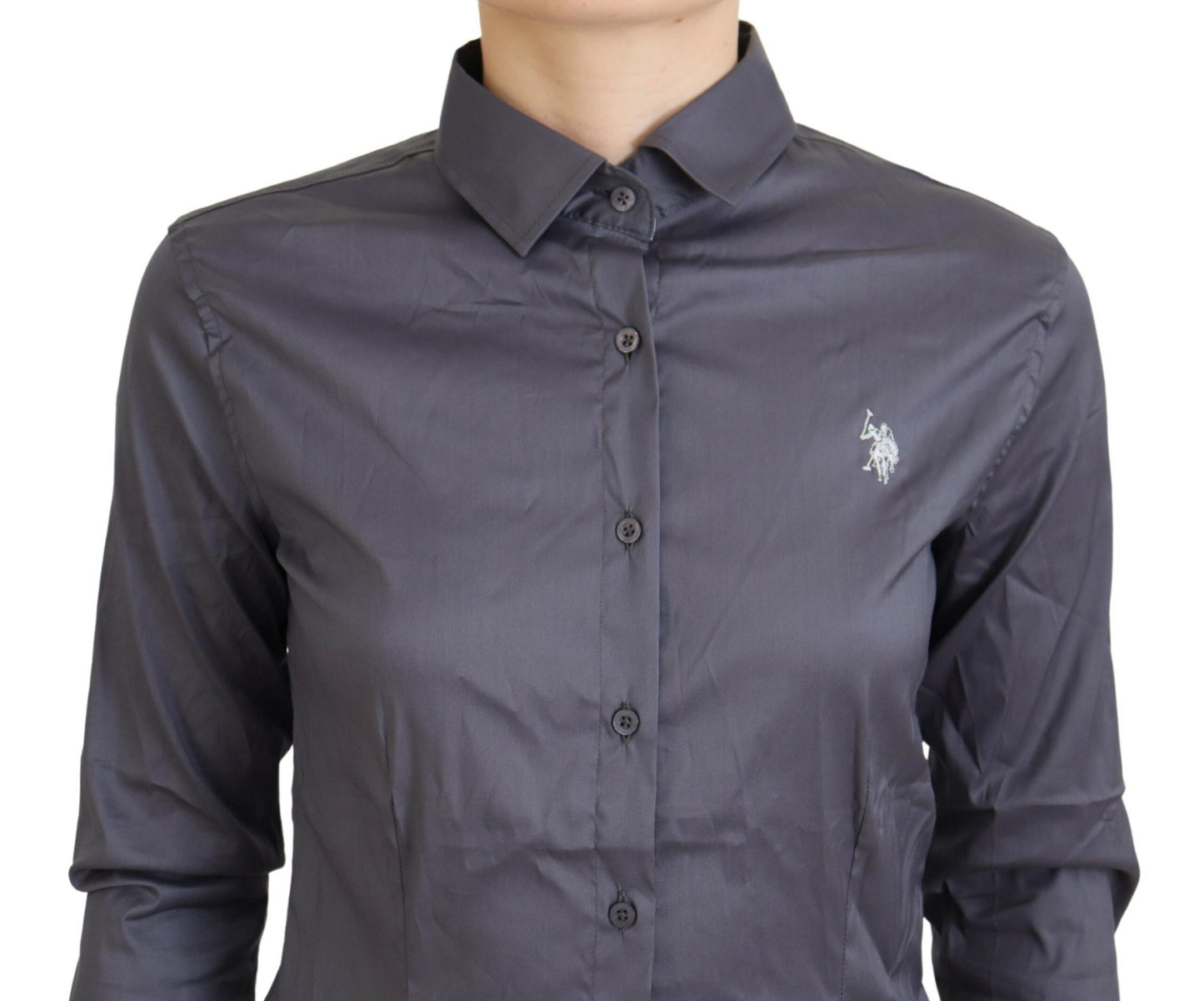 Elegante polo a maniche lunghe grigia