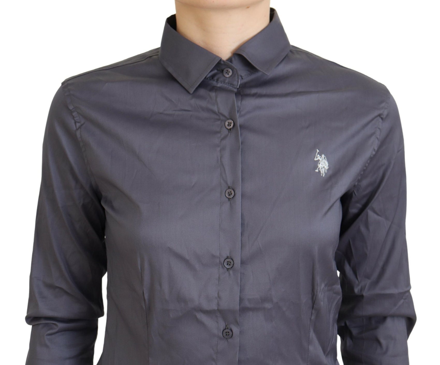 Elegantes graues Langarm-Poloshirt