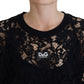 Dolce & Gabbana Black Floral Lace Cotton Shift Mini Dress
