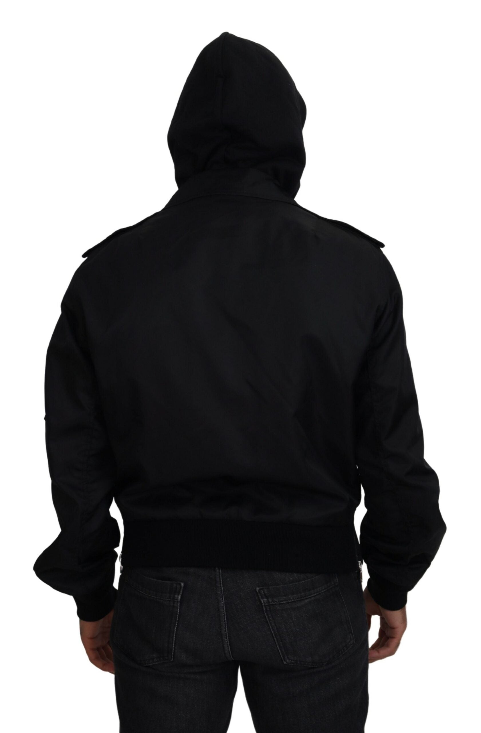 Elegante schwarze Bomberjacke mit Kapuze