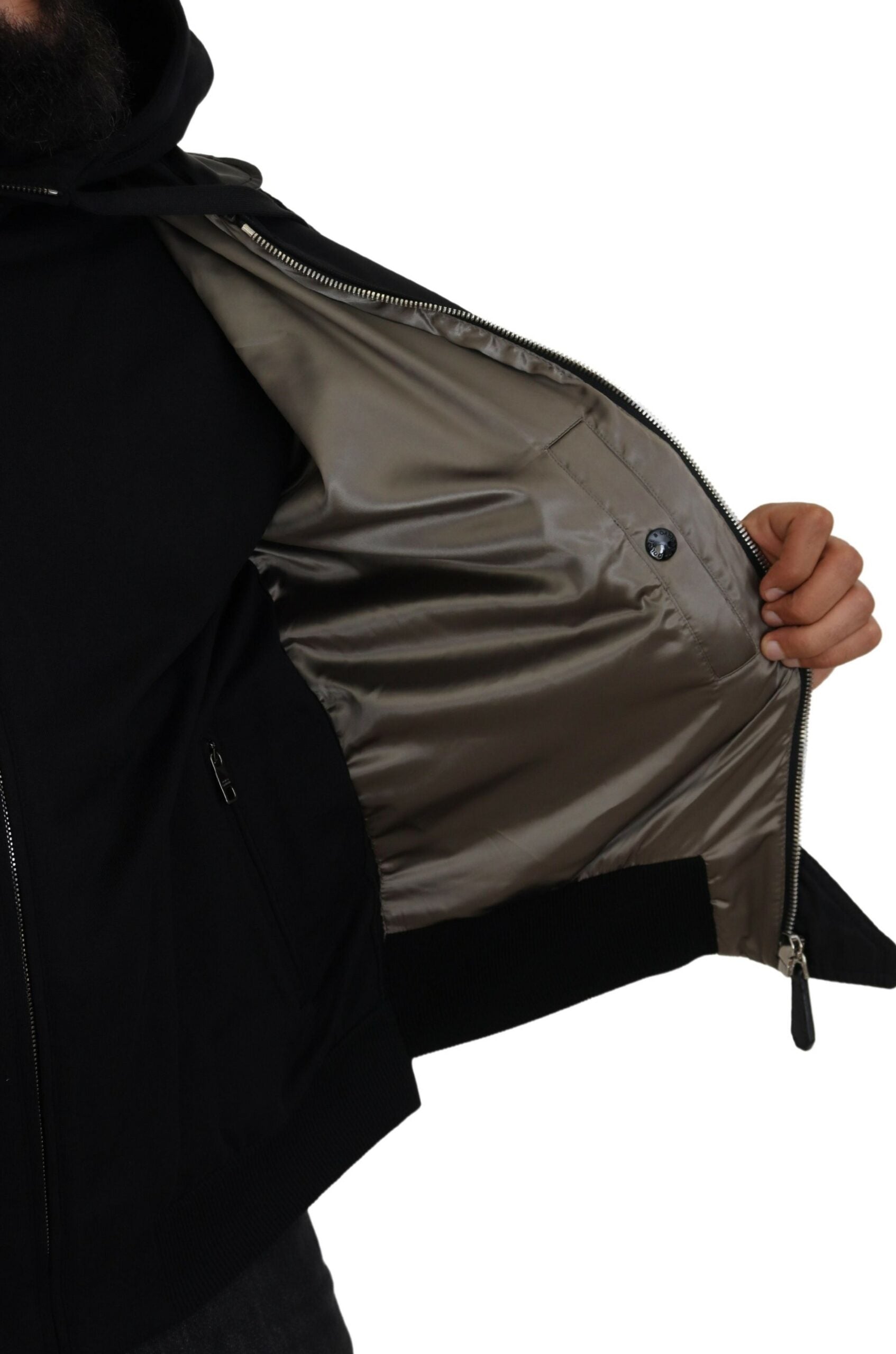 Elegante schwarze Bomberjacke mit Kapuze