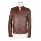 Elegant Brown Leather Jacket with Snap Collar