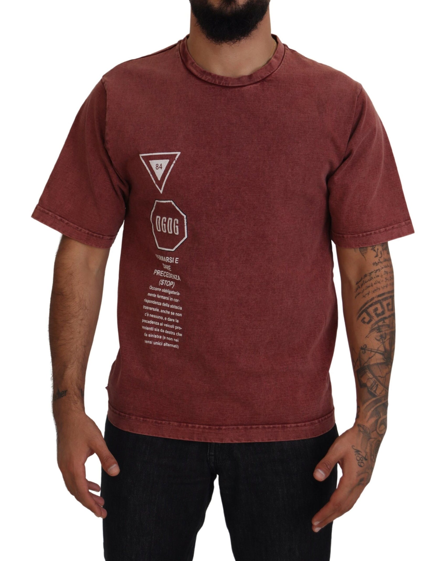 Elegantes kastanienbraunes bedrucktes Baumwoll-T-Shirt