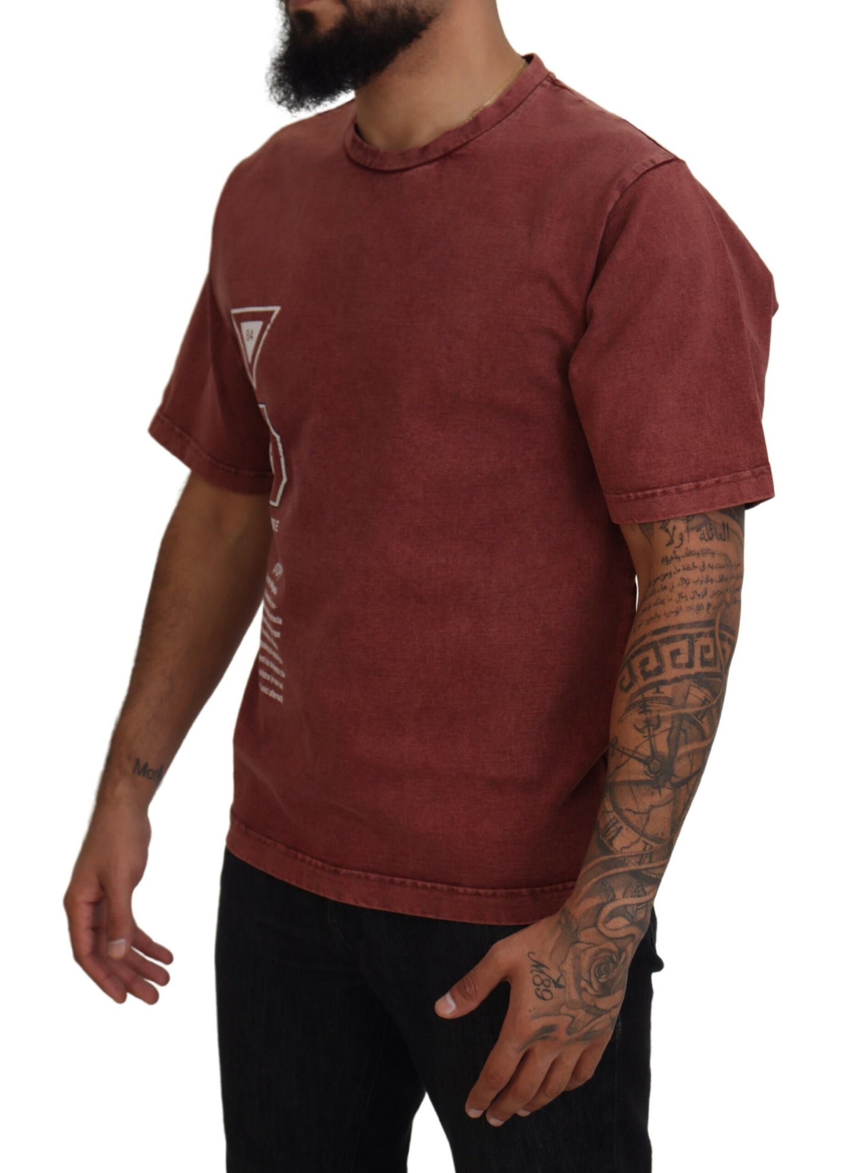 Elegantes kastanienbraunes bedrucktes Baumwoll-T-Shirt
