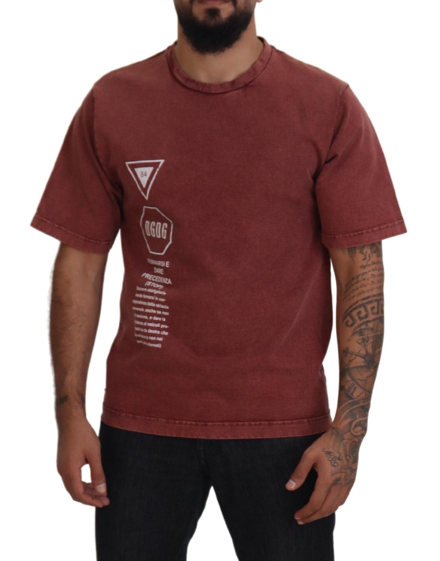 Elegantes kastanienbraunes bedrucktes Baumwoll-T-Shirt