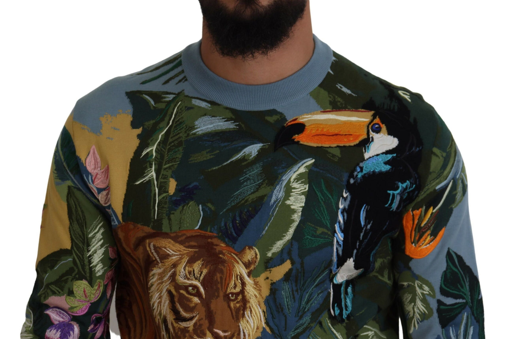 Pullover aus Wolle und Seide mit Dschungel-Stickerei
