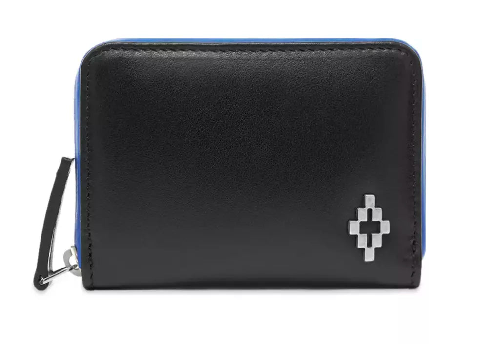 Porta carte in pelle nera elegante con dettagli blu