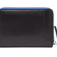 Sleek Black Leather Card Holder with Blue Accents