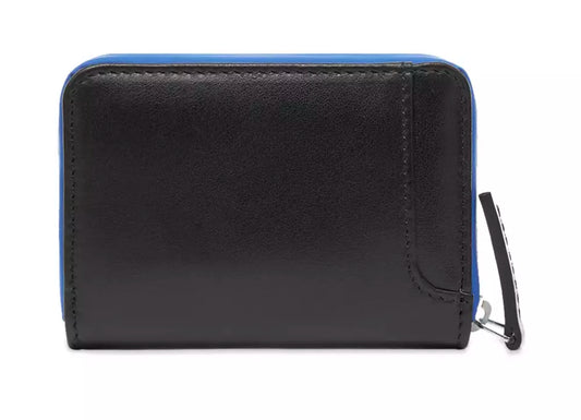 Porta carte in pelle nera elegante con dettagli blu