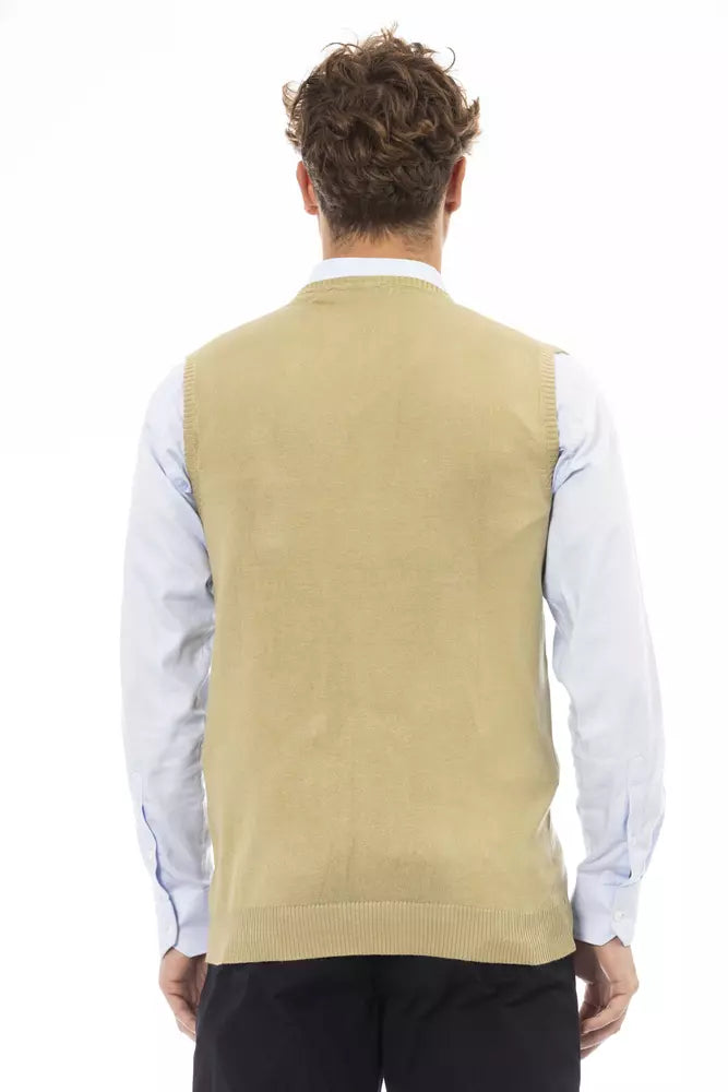 Beige Viskose Herren Weste