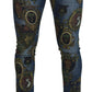 Elegante Slim-Fit Jeans aus bedrucktem Denim