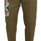 Exquisite beige Chinohose mit Blumenmuster