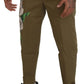 Exquisite beige Chinohose mit Blumenmuster