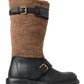 Black Shearling Leather Long Boots