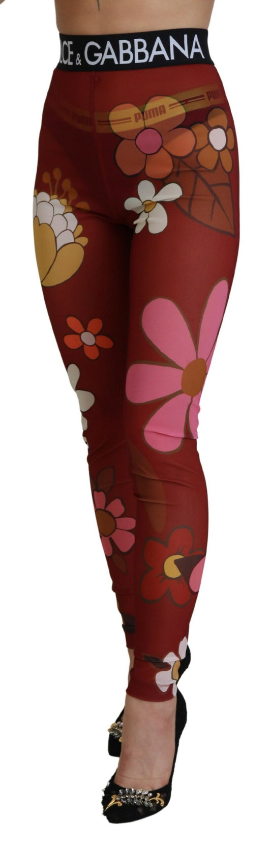 Leggings a vita alta rossi floreali
