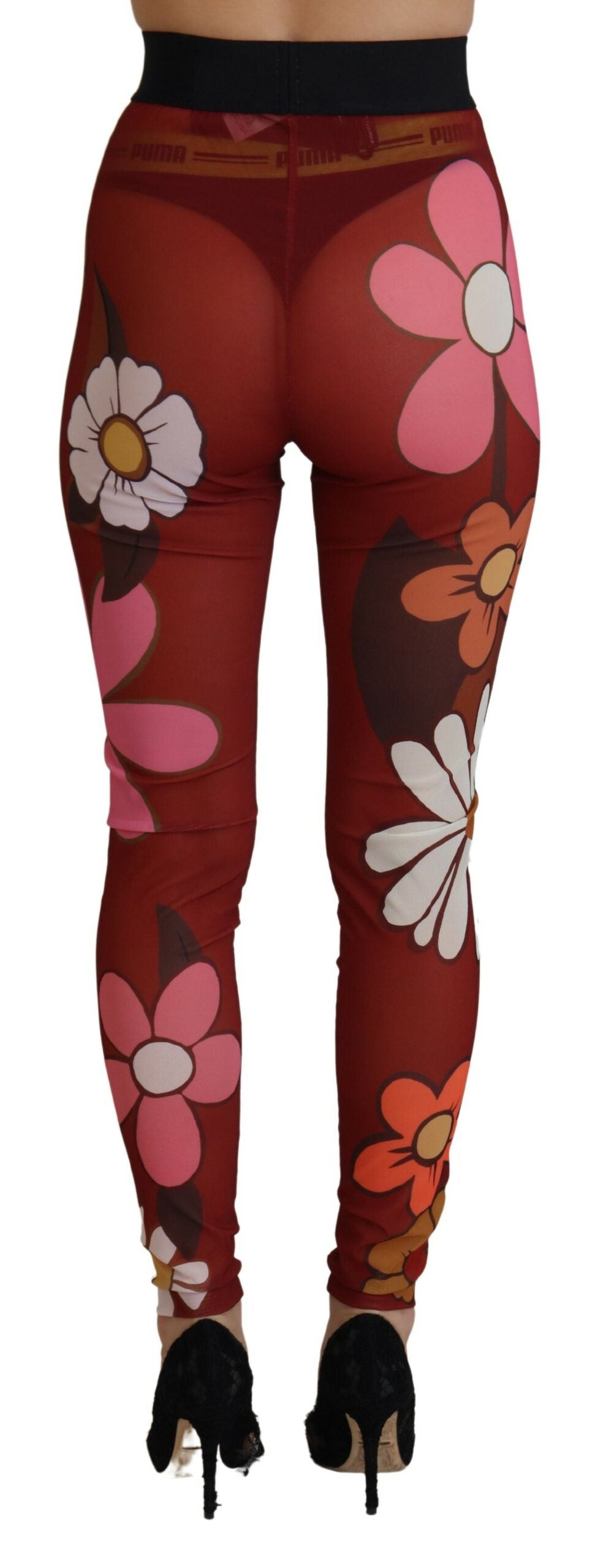 Leggings a vita alta rossi floreali