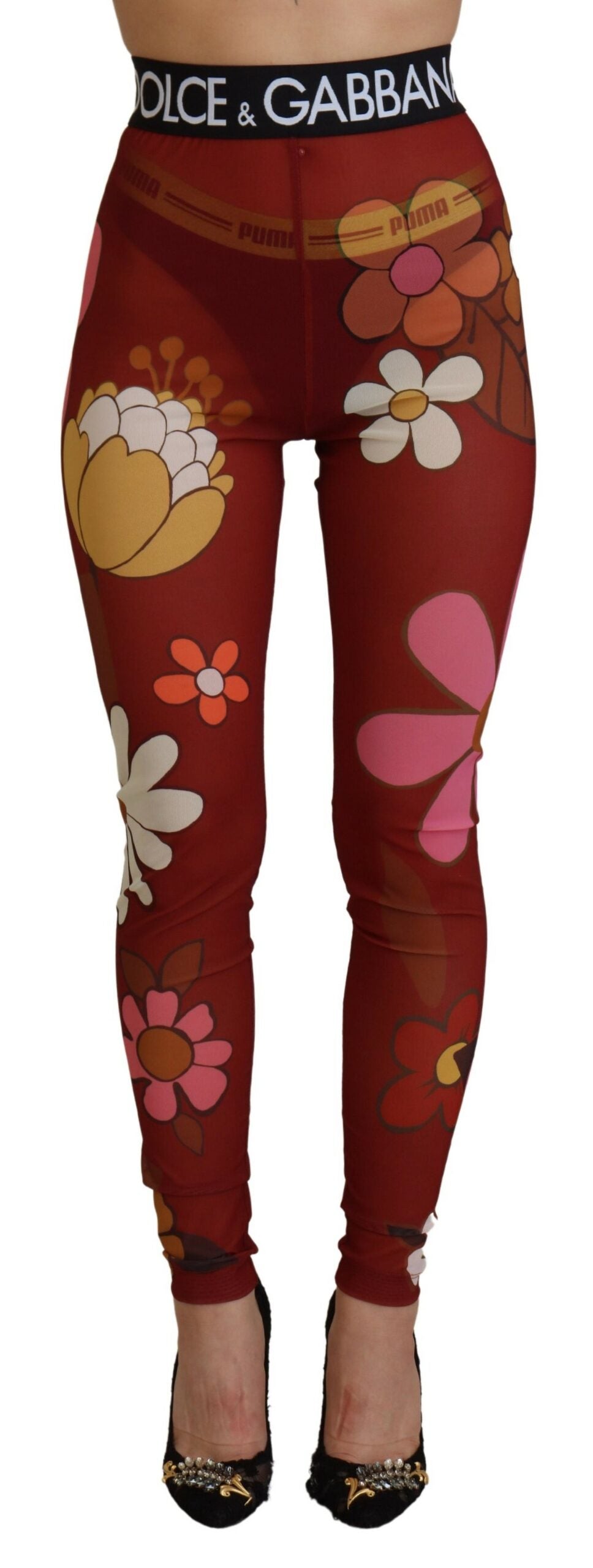 Leggings a vita alta rossi floreali