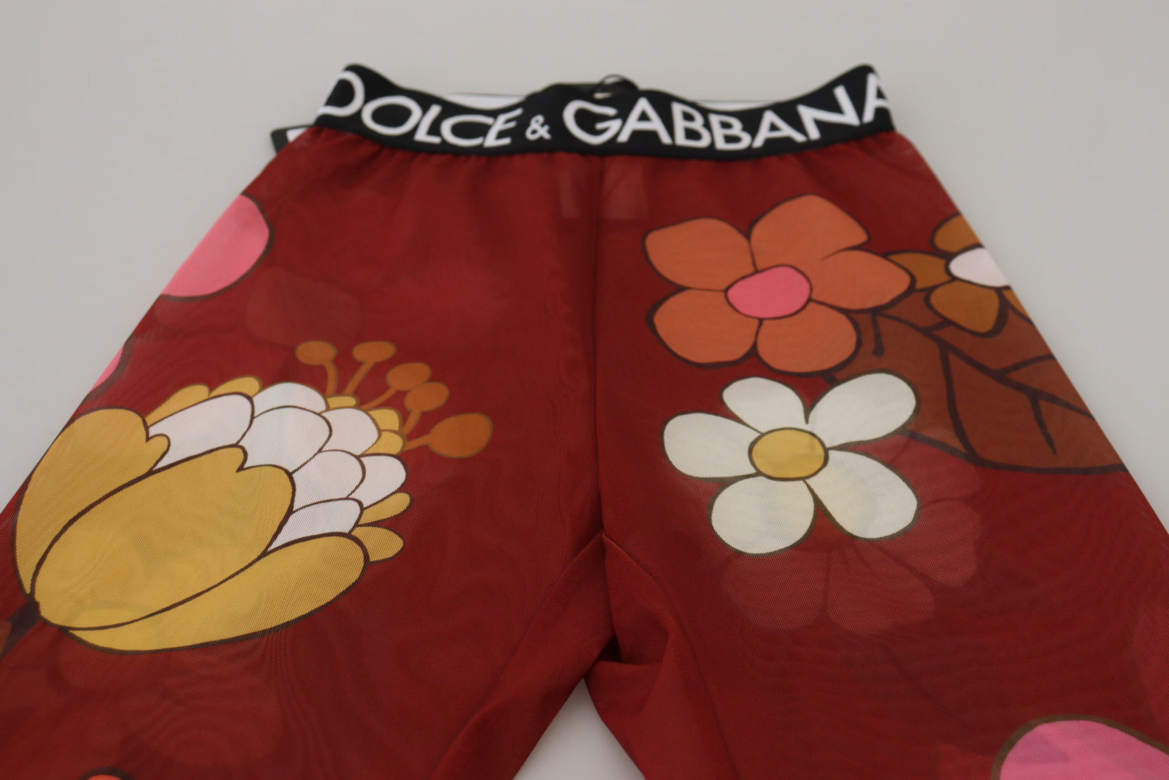 Rote Leggings mit hoher Taille und Blumenmuster